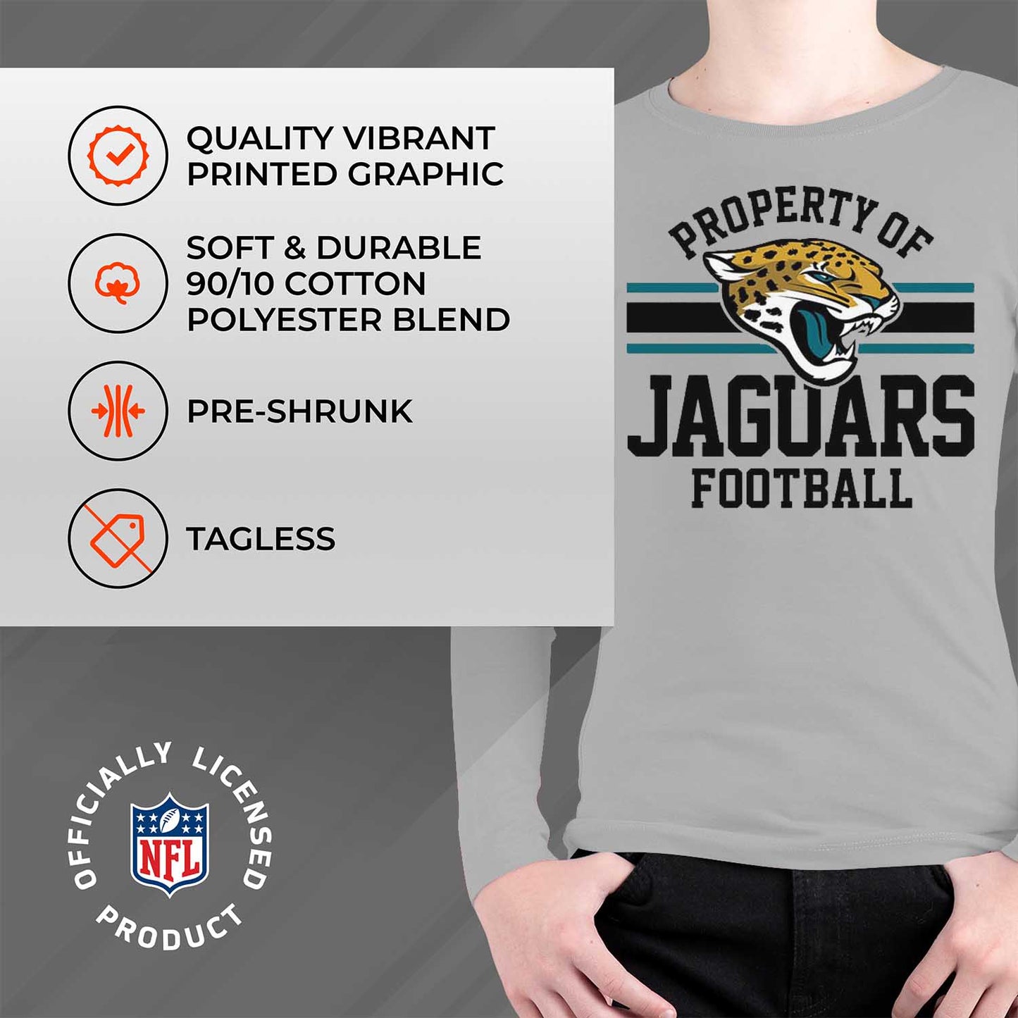 Jacksonville Jaguars NFL Youth Property Of Crew Sweatshirt - Sport Gray