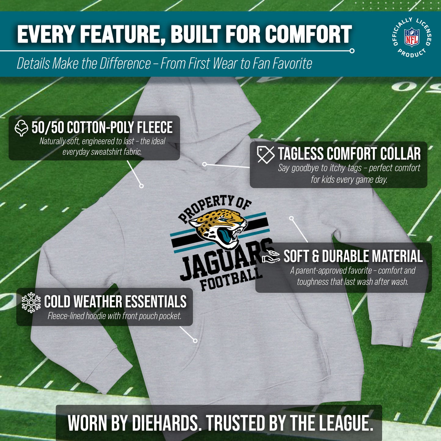 Jacksonville Jaguars NFL Youth Property Of Hooded Sweatshirt - Sport Gray