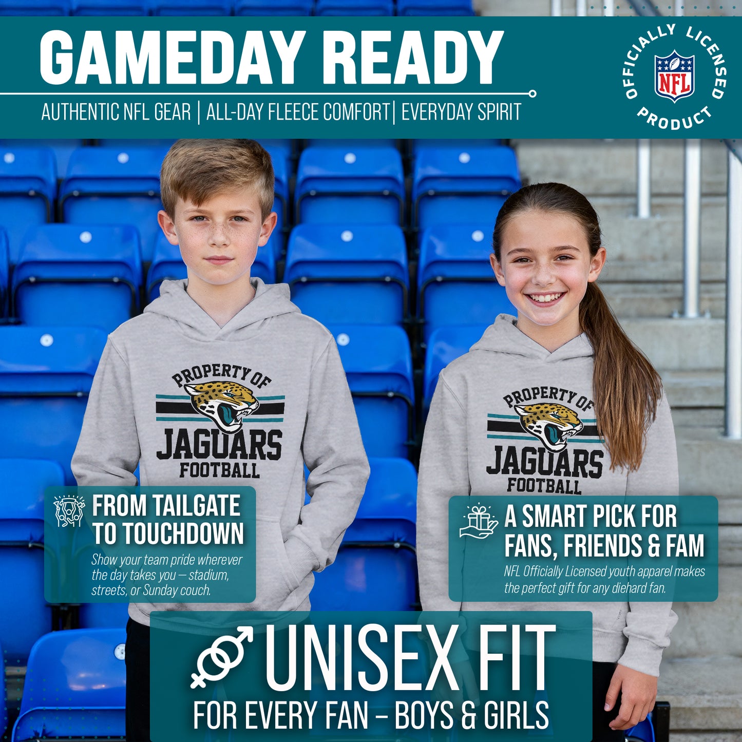 Jacksonville Jaguars NFL Youth Property Of Hooded Sweatshirt - Sport Gray