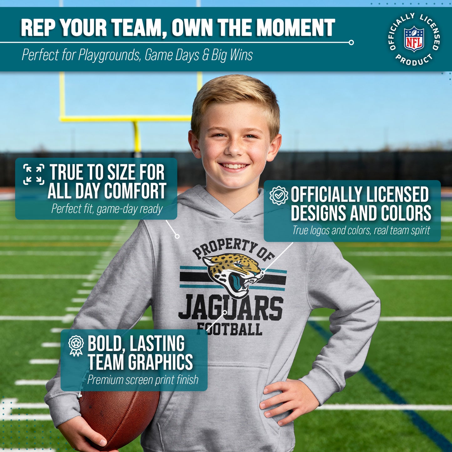 Jacksonville Jaguars NFL Youth Property Of Hooded Sweatshirt - Sport Gray