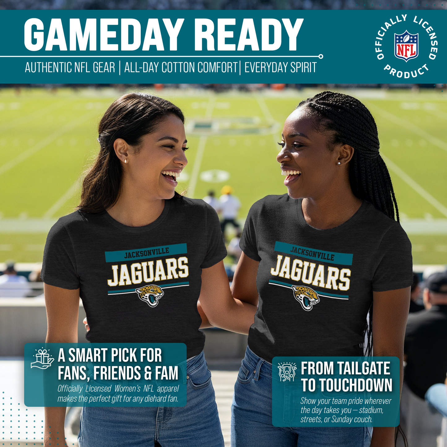 Jacksonville Jaguars NFL Women's Team Block Charcoal Tagless T-Shirt - Charcoal