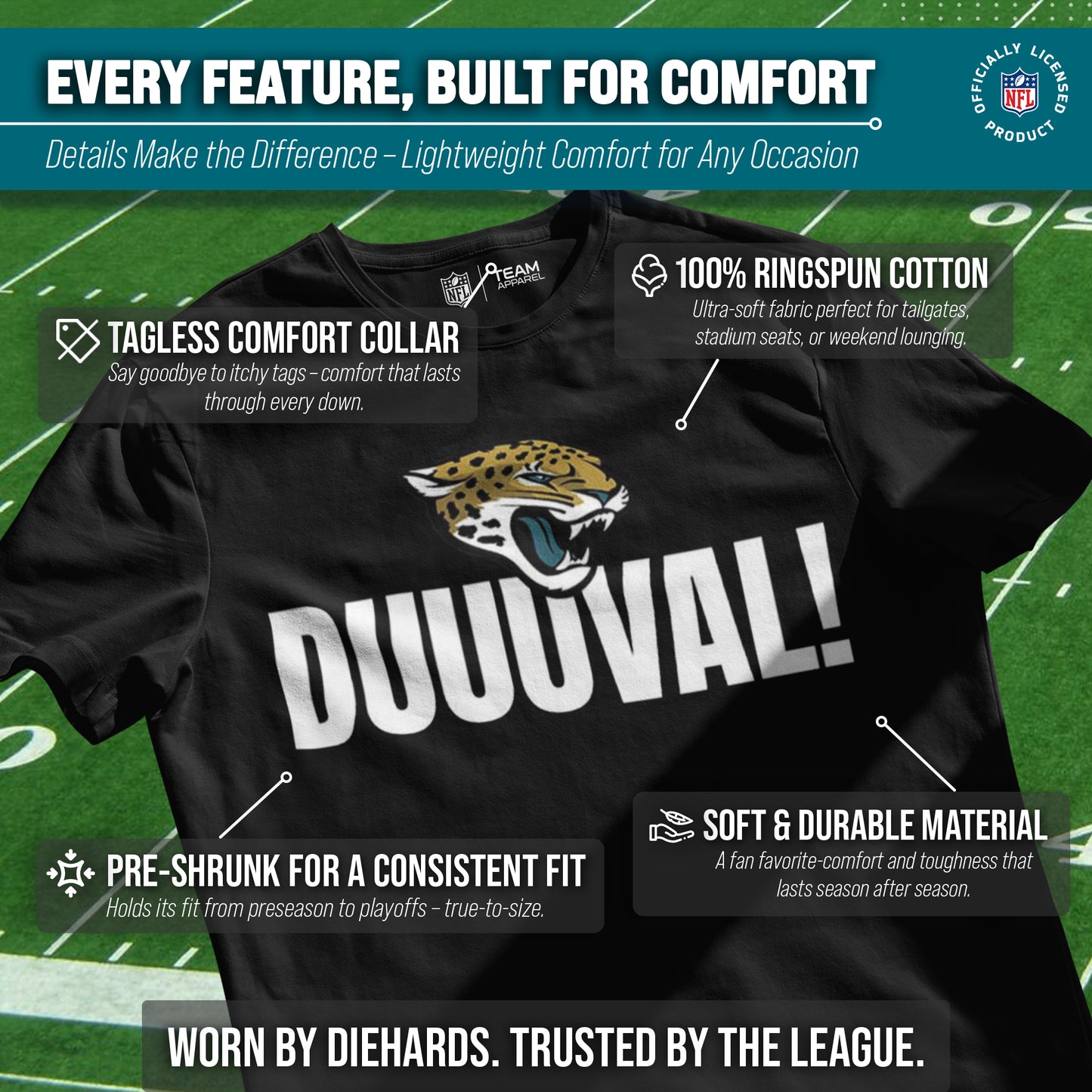 Jacksonville Jaguars NFL Adult Team Slogan Unisex T-Shirt - Black
