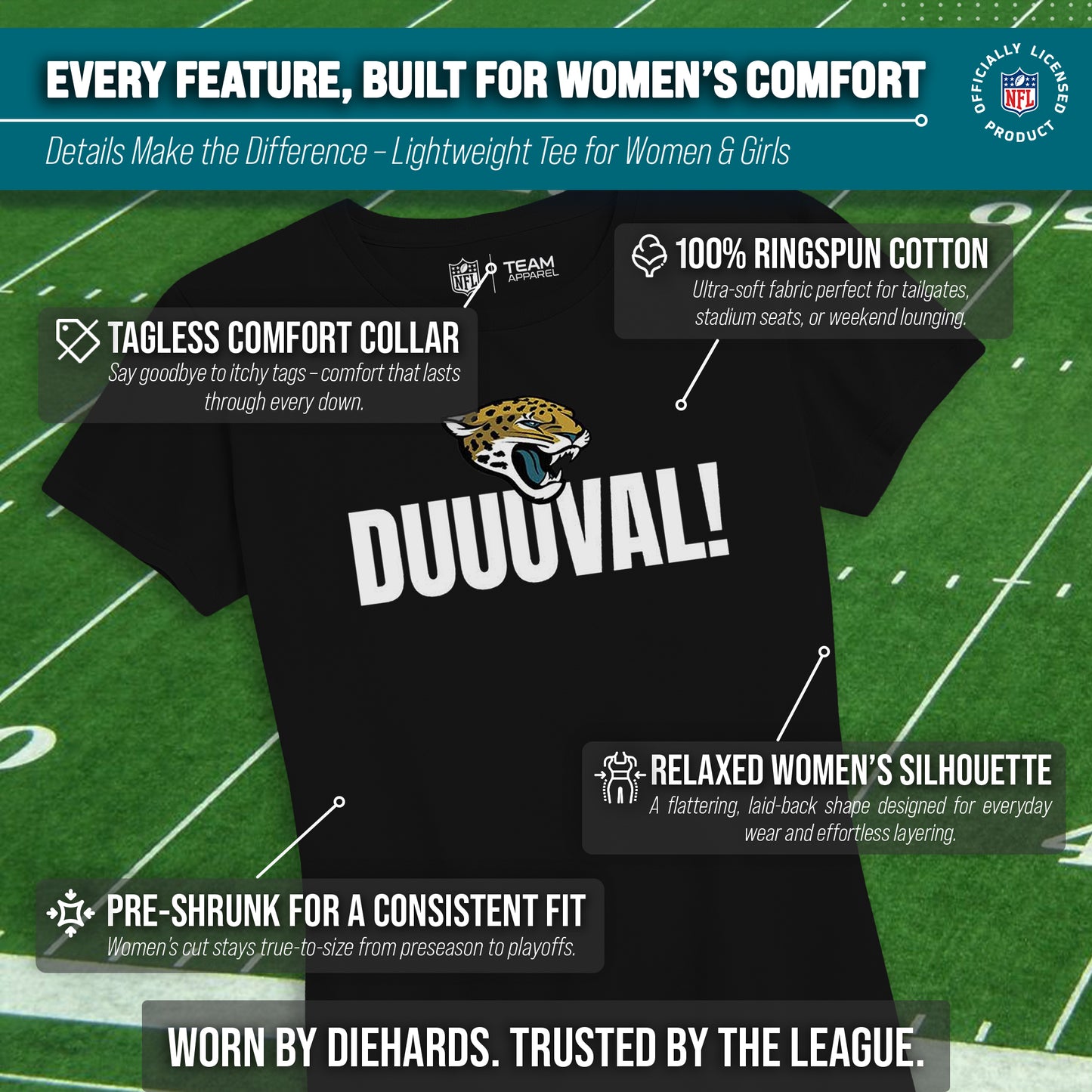 Jacksonville Jaguars NFL Womens Team Slogan Short Sleeve Tshirt - Black