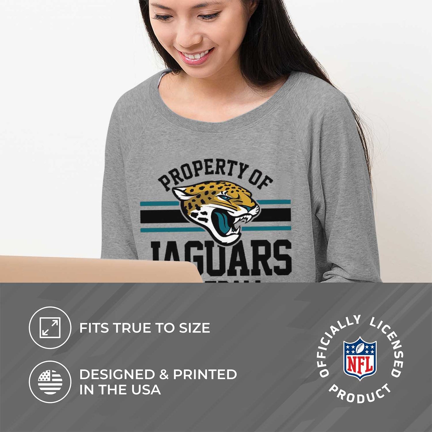 Jacksonville Jaguars NFL Womens Plus Size Property of Lightweight Crew Neck - Sport Gray
