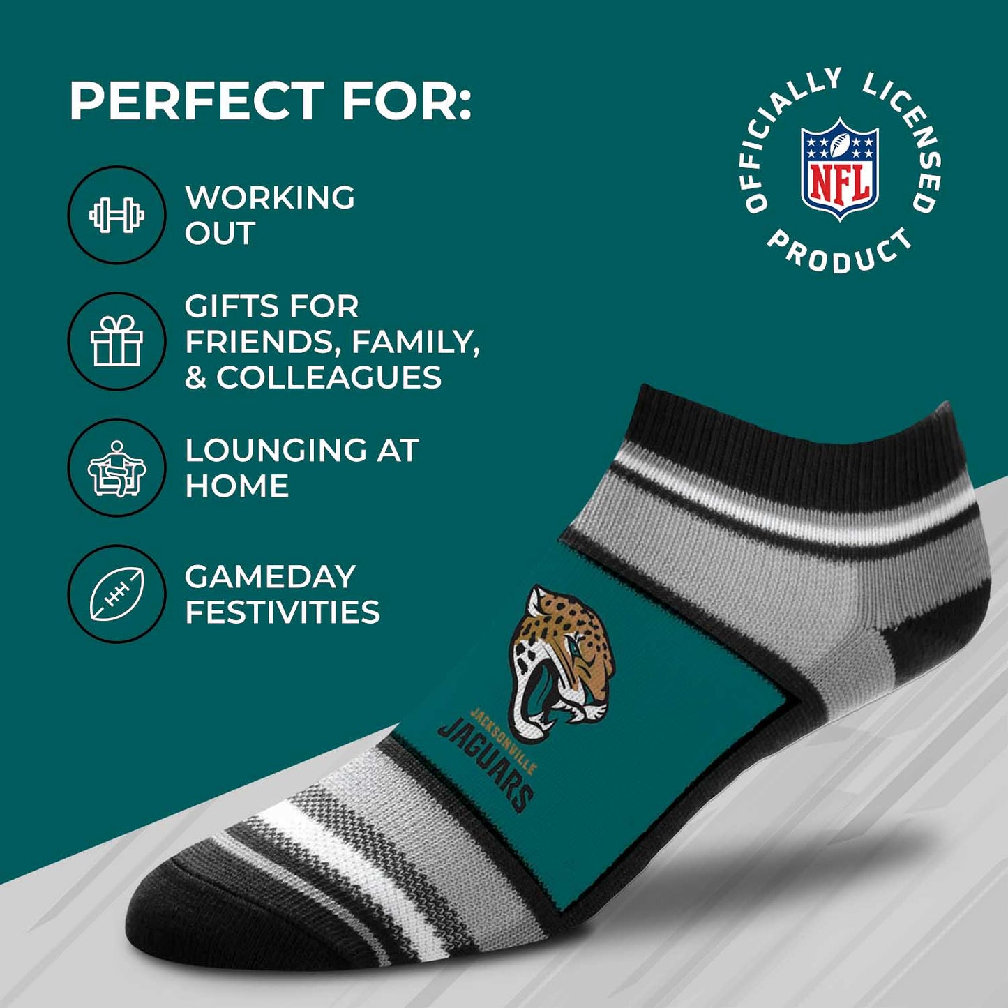 Jacksonville Jaguars Adult Marquis Addition No Show Socks - Teal