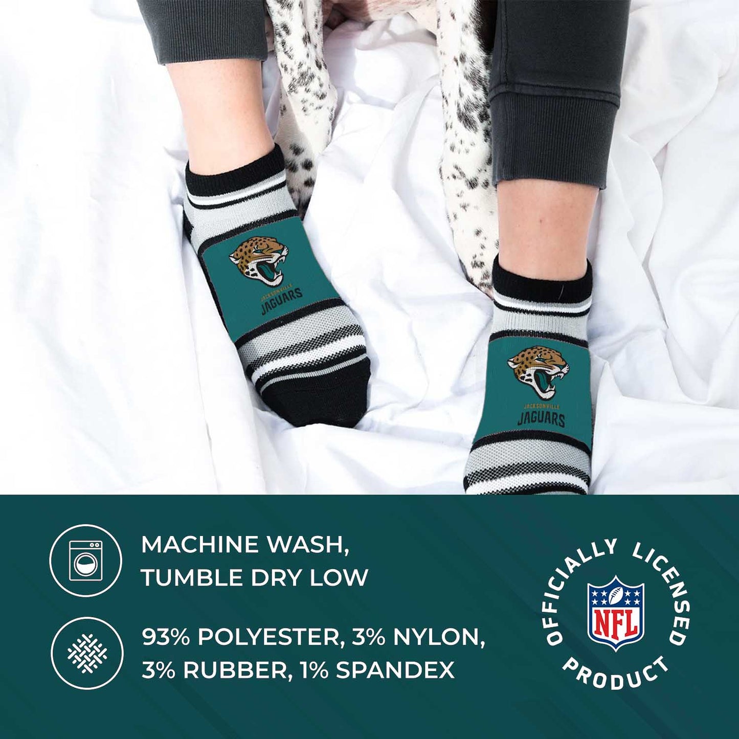 Jacksonville Jaguars Adult Marquis Addition No Show Socks - Teal