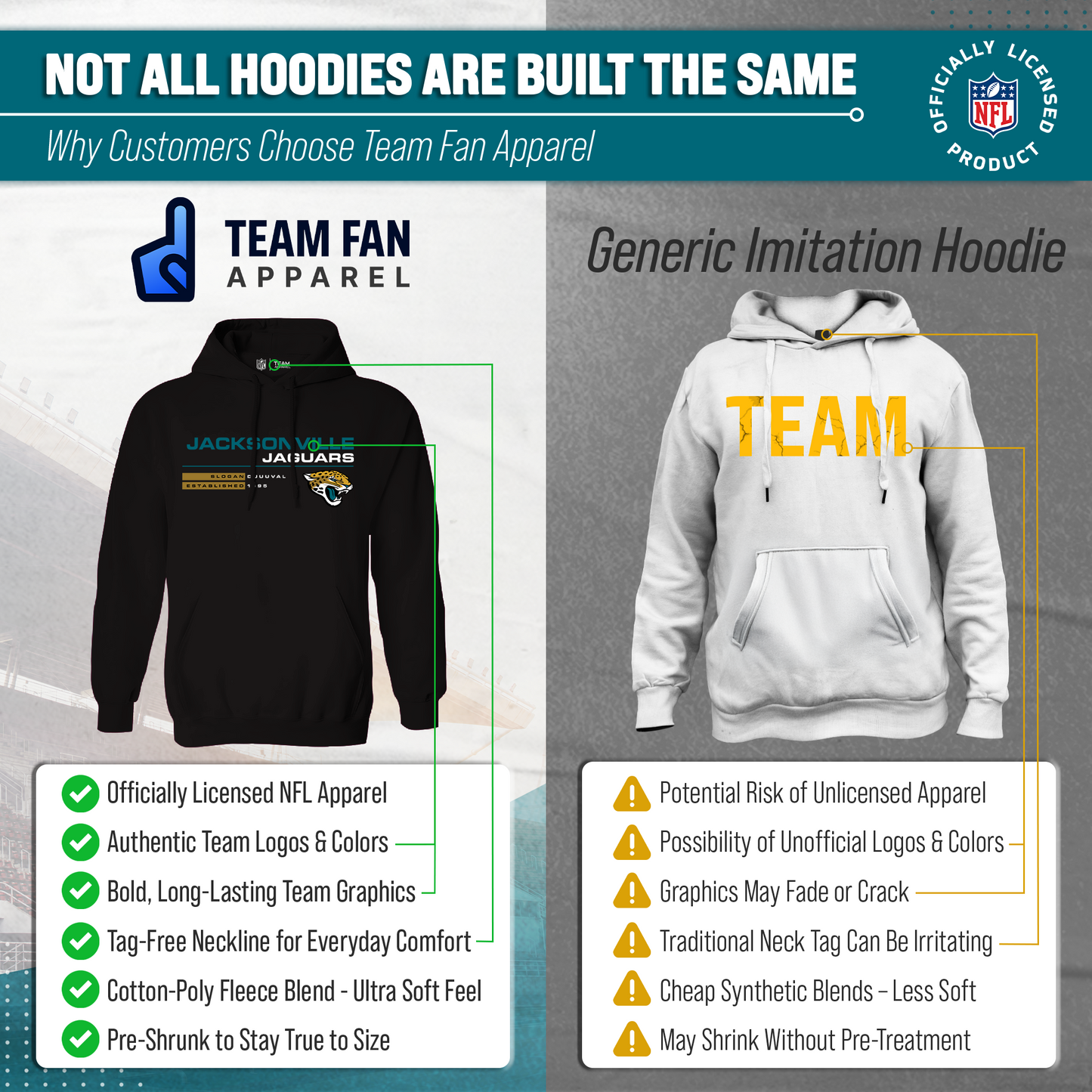 Jacksonville Jaguars Adult NFL Speed Stat Sheet Fleece Hooded Sweatshirt - Black