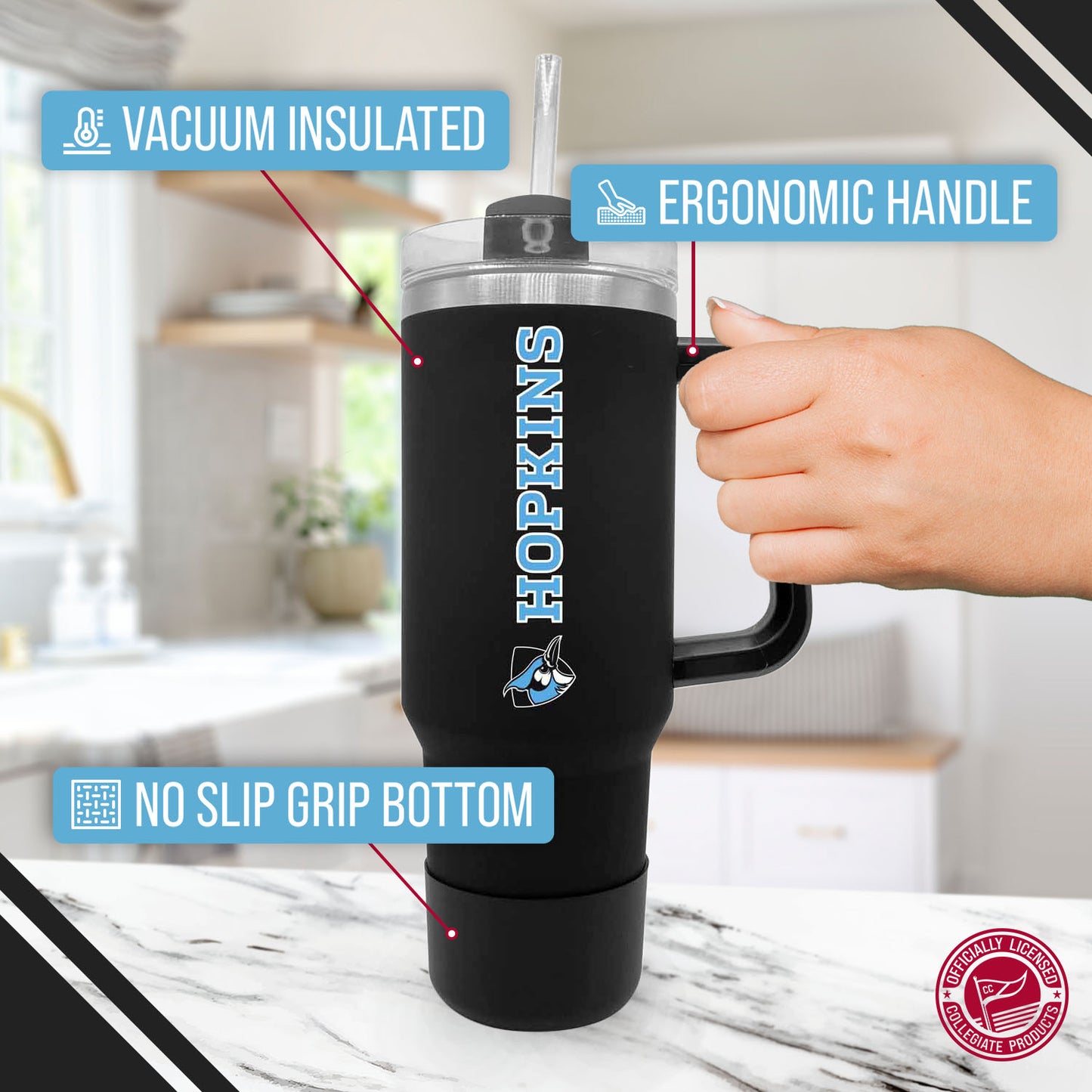 Johns Hopkins Blue Jays College & University 40 oz Travel Tumbler With Handle - Black