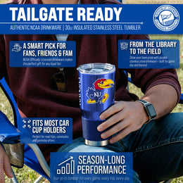 Kansas Jayhawks NCAA University 30oz Stainless Steel Vacuum Insulated Game Day Tumbler with Silicone Grip - Royal