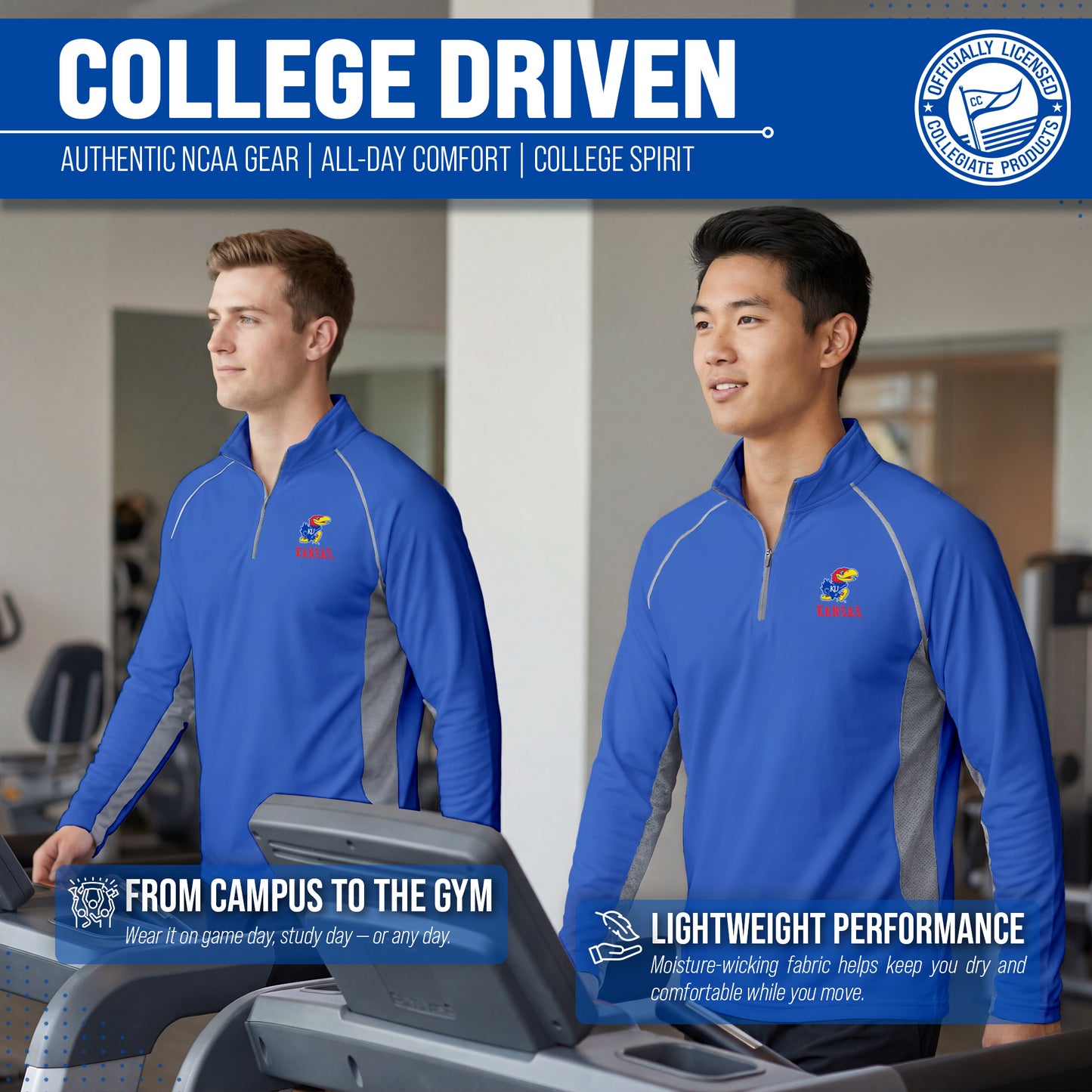 Kansas Jayhawks Mens NCAA Campus Classic Long Sleeve 1/4 Zip Windshirt - Royal