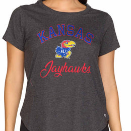 Kansas Jayhawks NCAA Womens Tag-Less Ultra Soft Tailgate T-Shirt - Black Heather