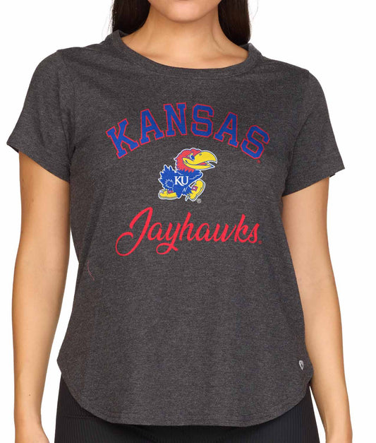Kansas Jayhawks NCAA Womens Tag-Less Ultra Soft Tailgate T-Shirt - Black Heather