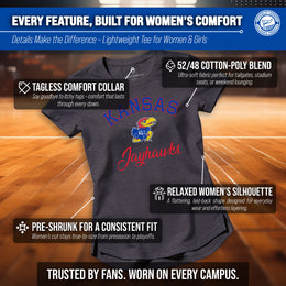Kansas Jayhawks NCAA Womens Tag-Less Ultra Soft Tailgate T-Shirt - Black Heather