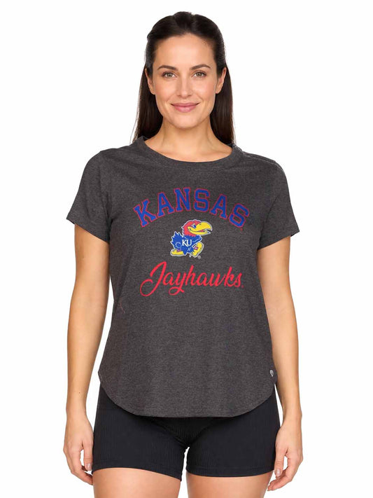 Kansas Jayhawks  Women's NCAA Tailgate Heathered Tee - Black Heather