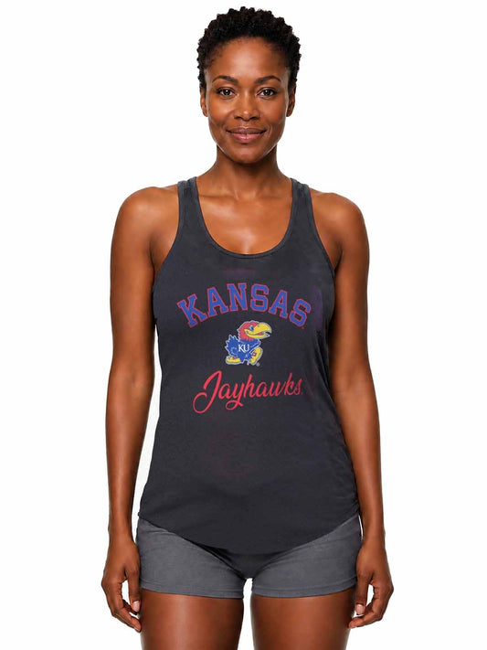 Kansas Jayhawks  Tailgate Racerback Tank Top NCAA Women's Licensed - Black Heather