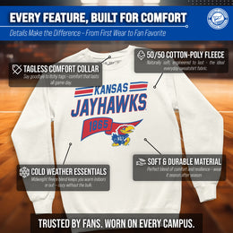 Kansas Jayhawks NCAA Adult Unisex Varsity Club Pennant Crewneck Fleece Sweatshirt - Off White