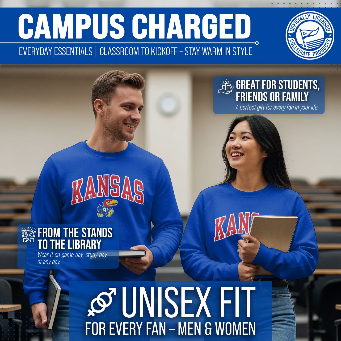 Kansas Jayhawks Adult Tackle Twill Crewneck - Royal