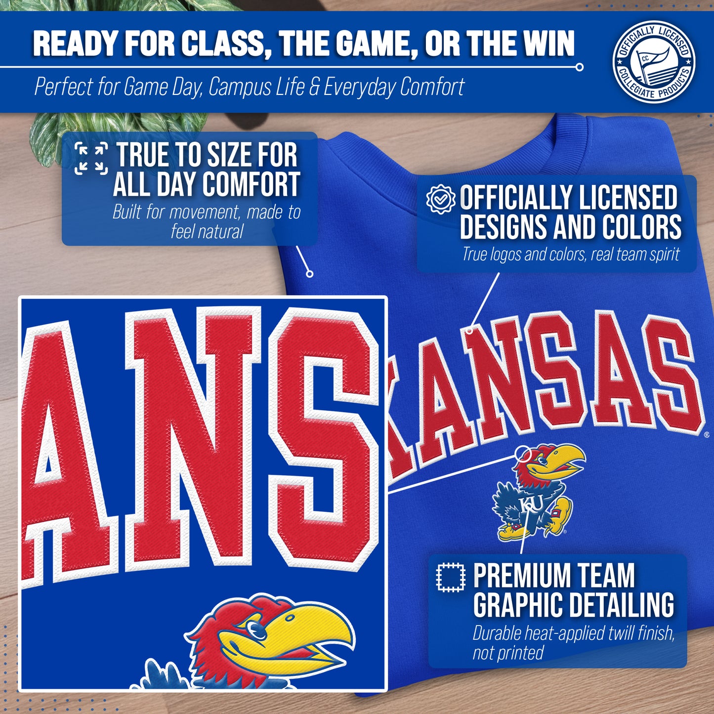 Kansas Jayhawks Adult Tackle Twill Crewneck - Royal
