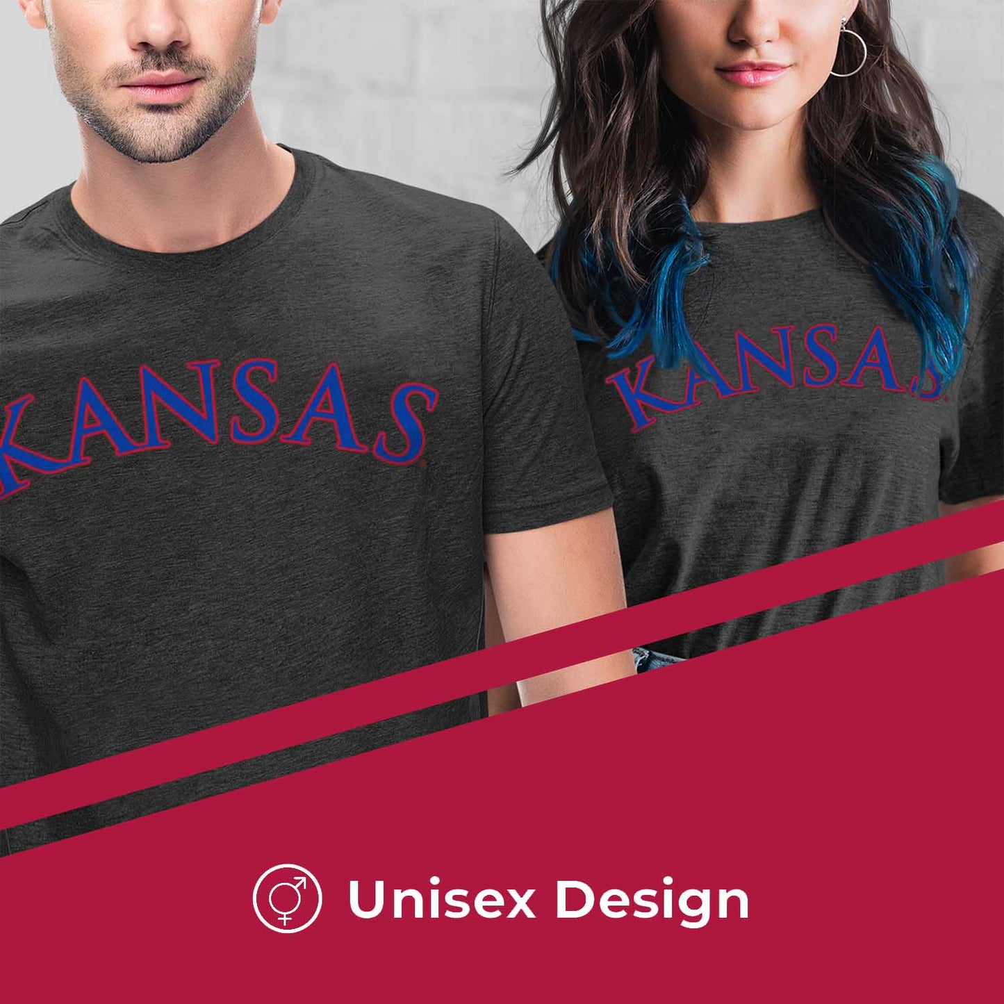 Kansas Jayhawks Campus Colors NCAA Adult Cotton Blend Charcoal Tagless T-Shirt - Charcoal