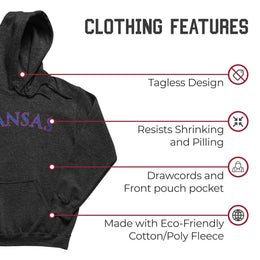 Kansas Jayhawks NCAA Adult Cotton Blend Charcoal Hooded Sweatshirt - Charcoal