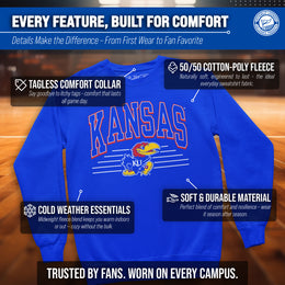 Kansas Jayhawks NCAA Adult Unisex Overtime Classics Crewneck Fleece Sweatshirt - Royal