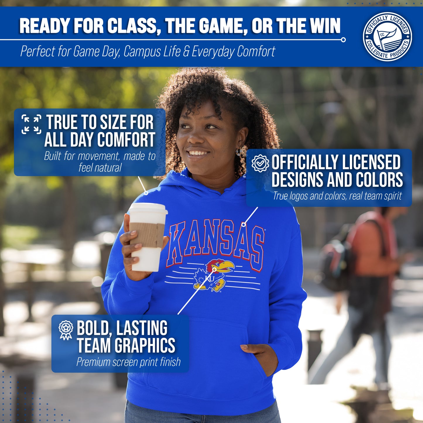 Kansas Jayhawks NCAA Adult Unisex Overtime Classics Hooded Fleece Sweatshirt - Royal