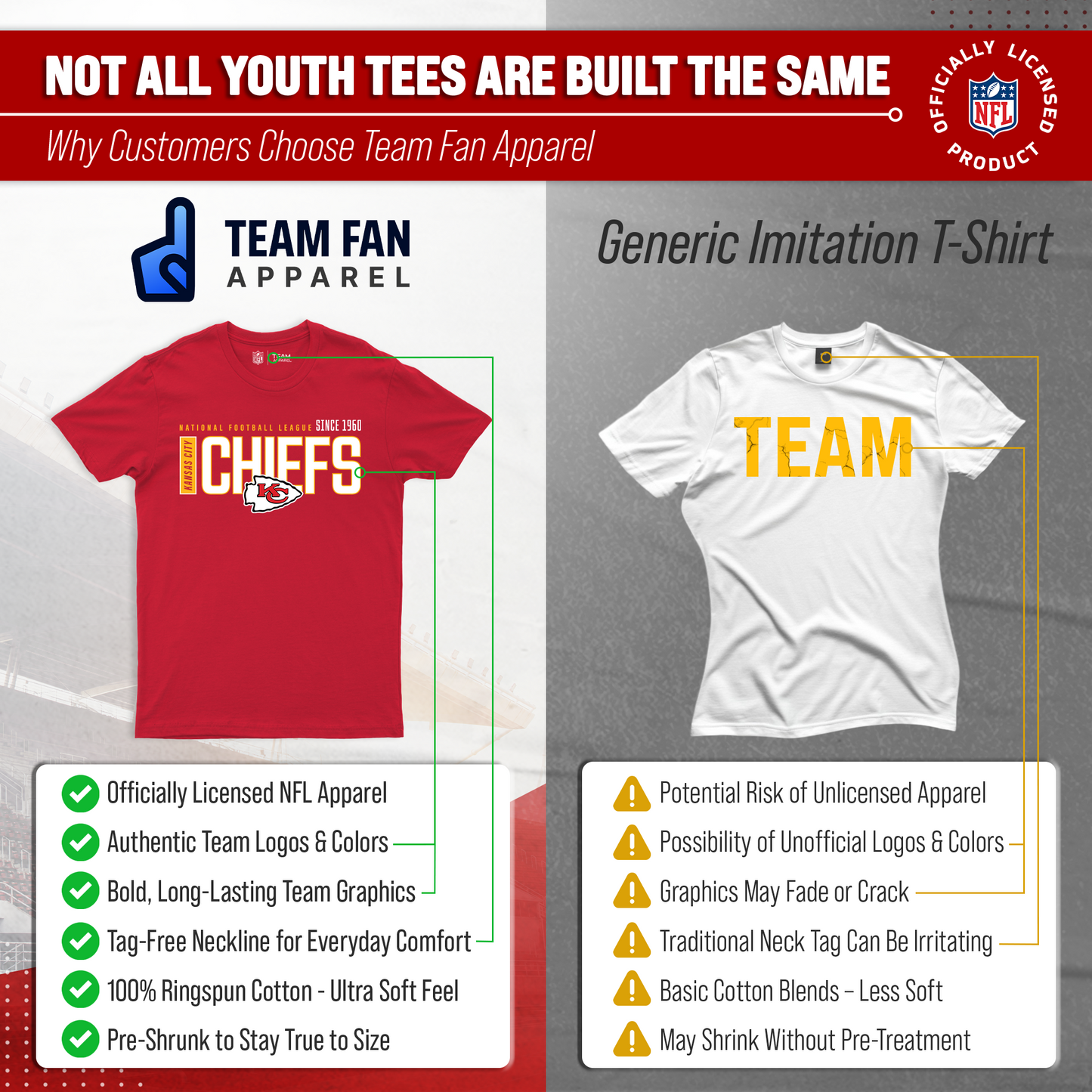 Kansas City Chiefs NFL Youth Modern Endzone T-Shirt Unisex Boys Girls - Red