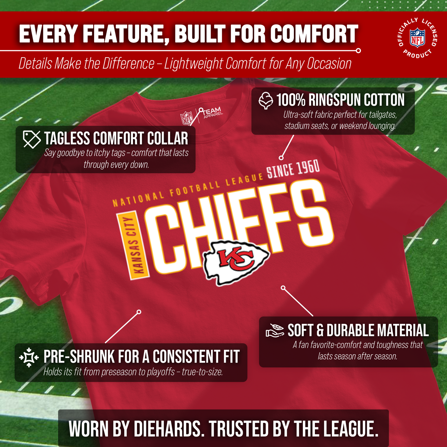 Kansas City Chiefs NFL Youth Modern Endzone T-Shirt Unisex Boys Girls - Red