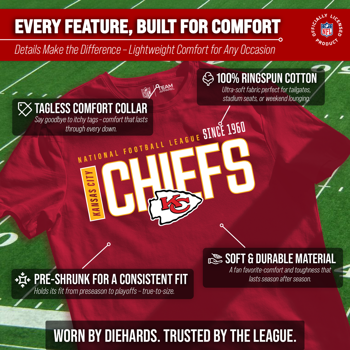 Kansas City Chiefs  NFL Shirt Men Women Unisex Tag-Free Cotton Gameday Tee - Red