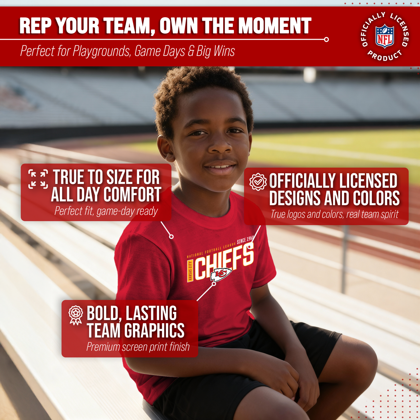 Kansas City Chiefs NFL Youth Modern Endzone T-Shirt Unisex Boys Girls - Red