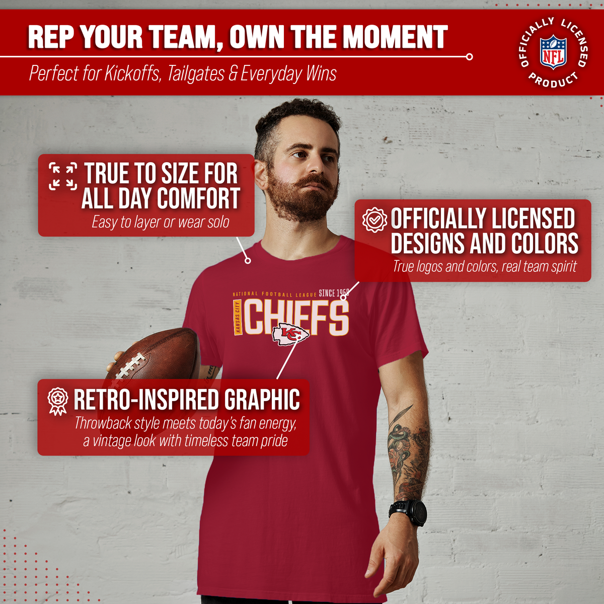 Kansas City Chiefs  NFL Shirt Men Women Unisex Tag-Free Cotton Gameday Tee - Red