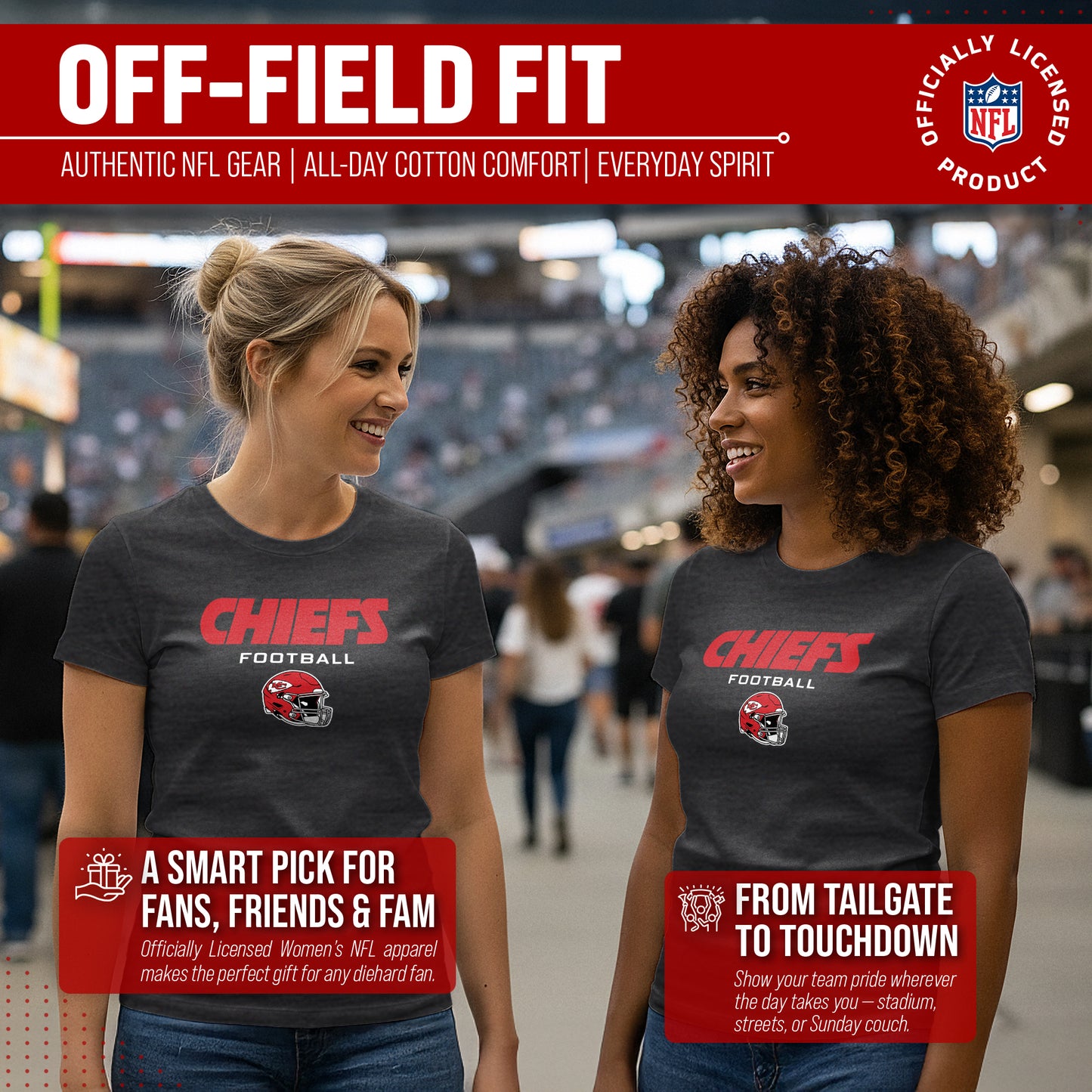 Kansas City Chiefs Women's NFL Football Helmet Short Sleeve Tagless T-Shirt - Charcoal