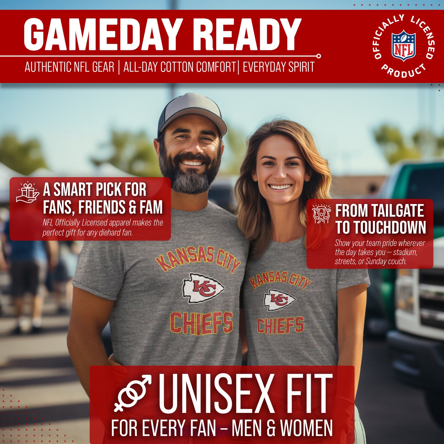 Kansas City Chiefs Team Fan Apparel NFL  Adult Gameday T-Shirt - Sport Gray