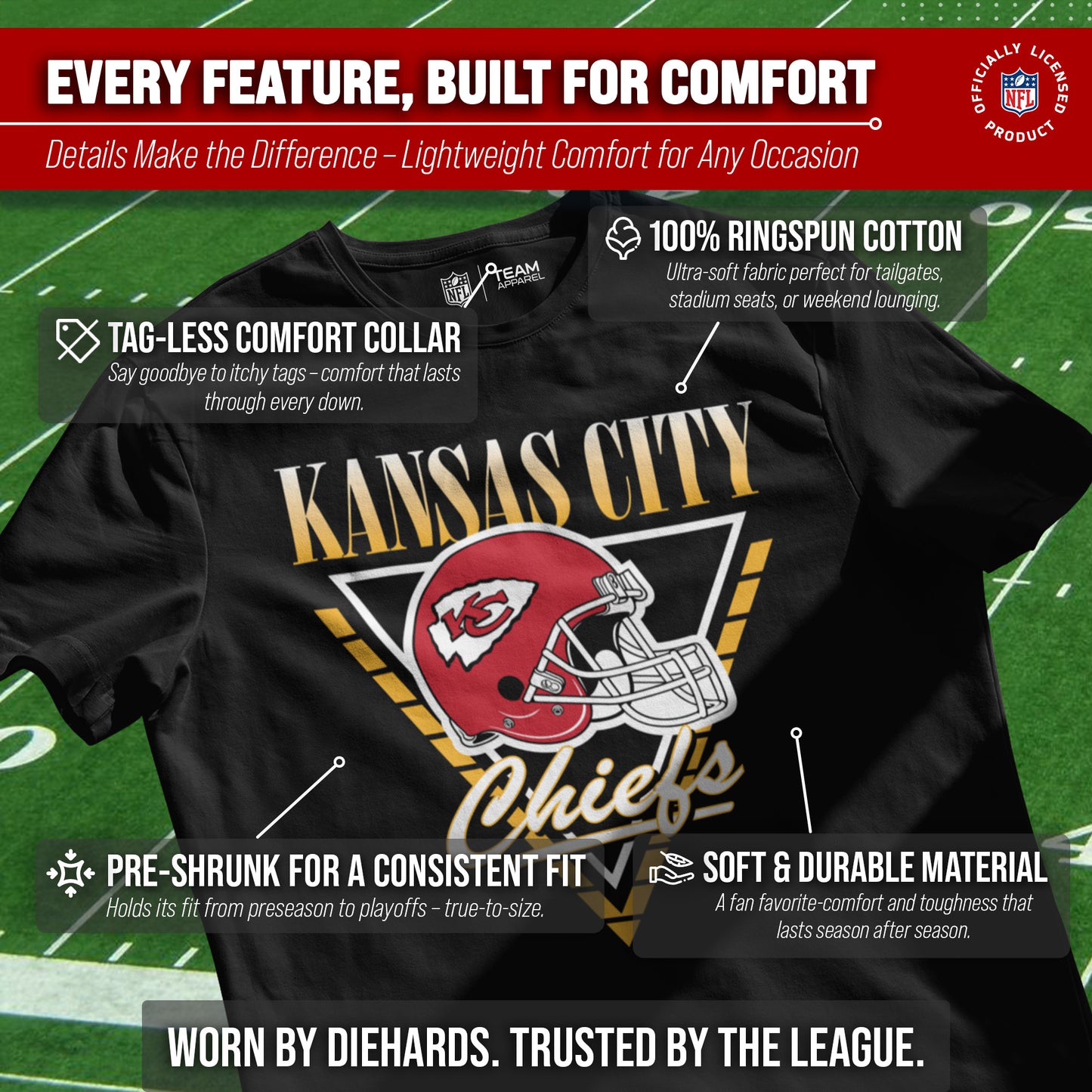 Kansas City Chiefs NFL Adult Retro Triangle Unisex T-Shirt - Black