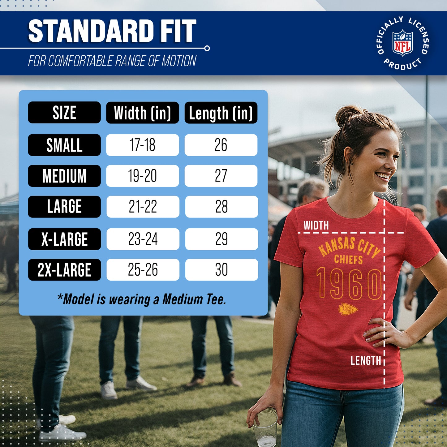 Kansas City Chiefs NFL Womens Big Date Tag-Less T-Shirt - Red Heather