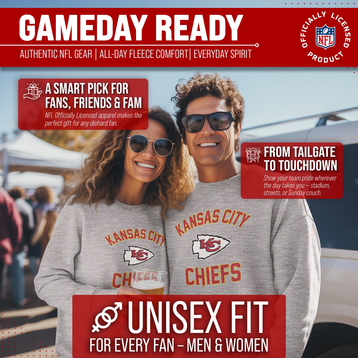 Kansas City Chiefs NFL Adult Gameday Football Crewneck Sweatshirt - Sport Gray