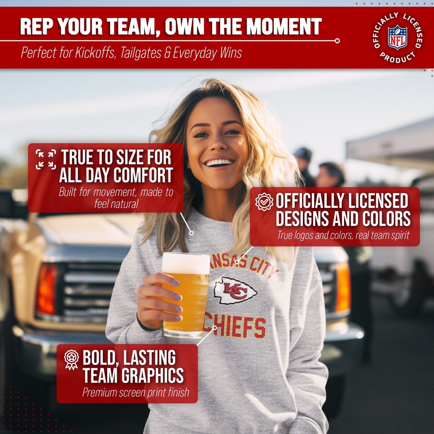 Kansas City Chiefs NFL Adult Gameday Football Crewneck Sweatshirt - Sport Gray
