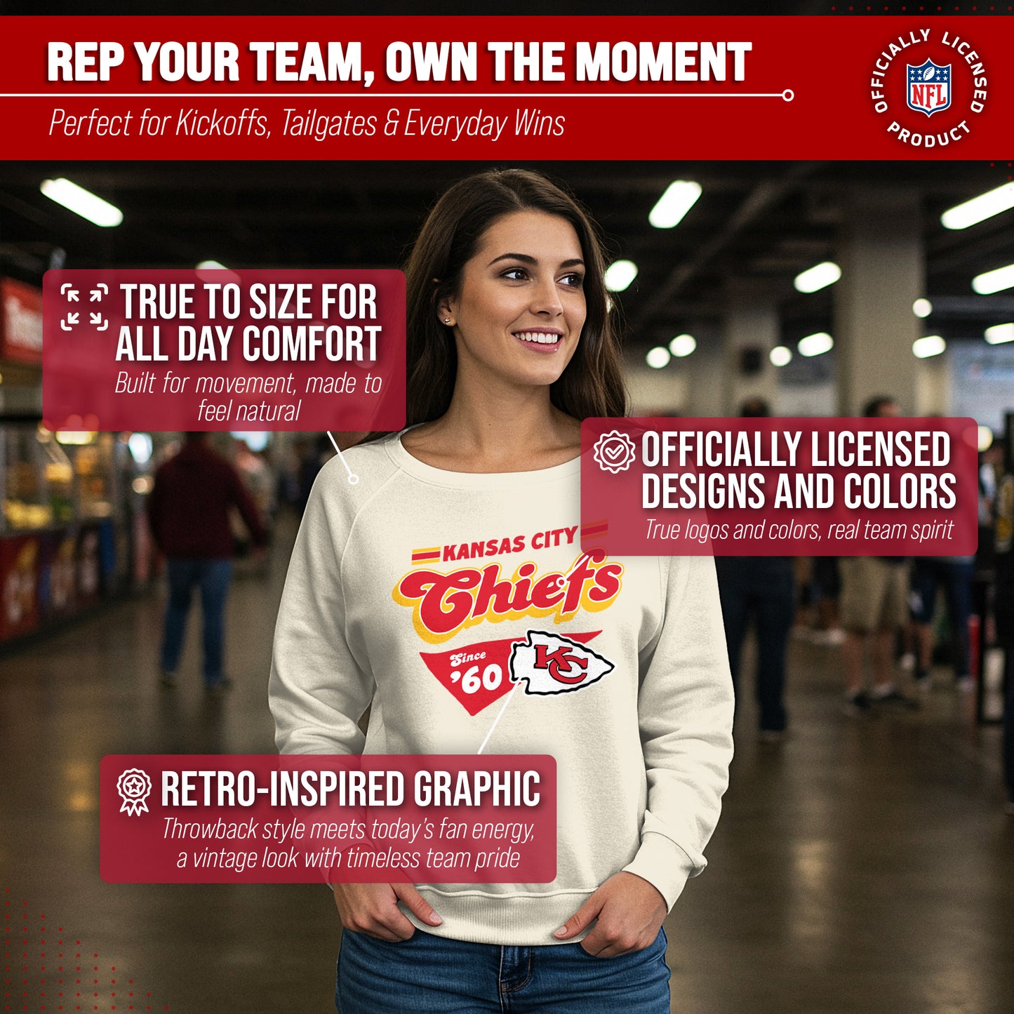 Kansas City Chiefs NFL Womens Vintage Charm French Terry Slouchy Top - Birch