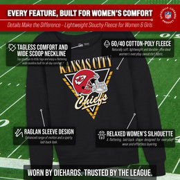 Kansas City Chiefs NFL Womens Retro Triangle French Terry Slouchy Top- Raglan Sleeves - Heather Charcoal