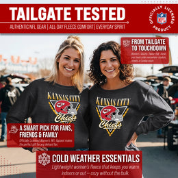 Kansas City Chiefs NFL Womens Retro Triangle French Terry Slouchy Top- Raglan Sleeves - Heather Charcoal