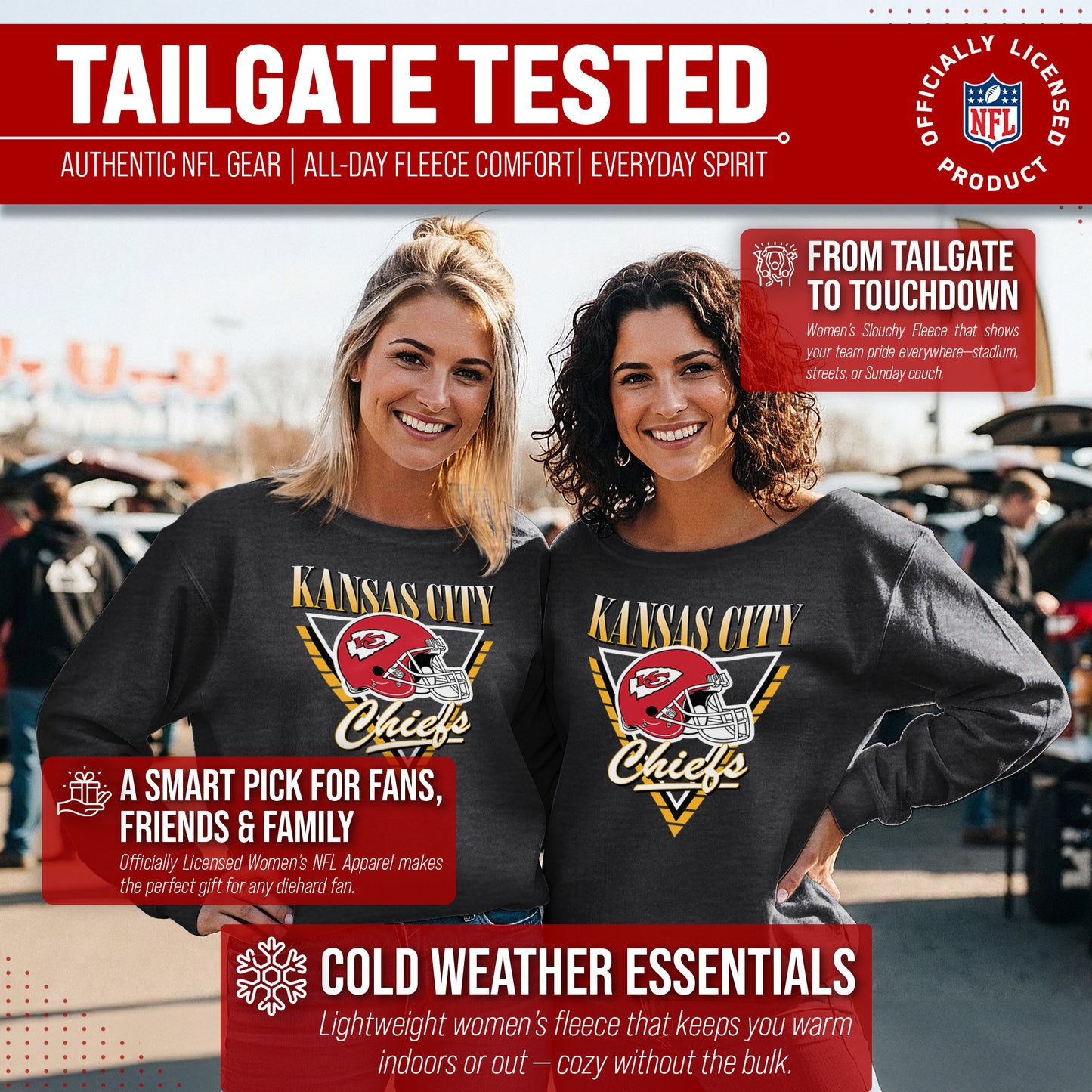 Kansas City Chiefs NFL Womens Retro Triangle French Terry Slouchy Top- Raglan Sleeves - Heather Charcoal
