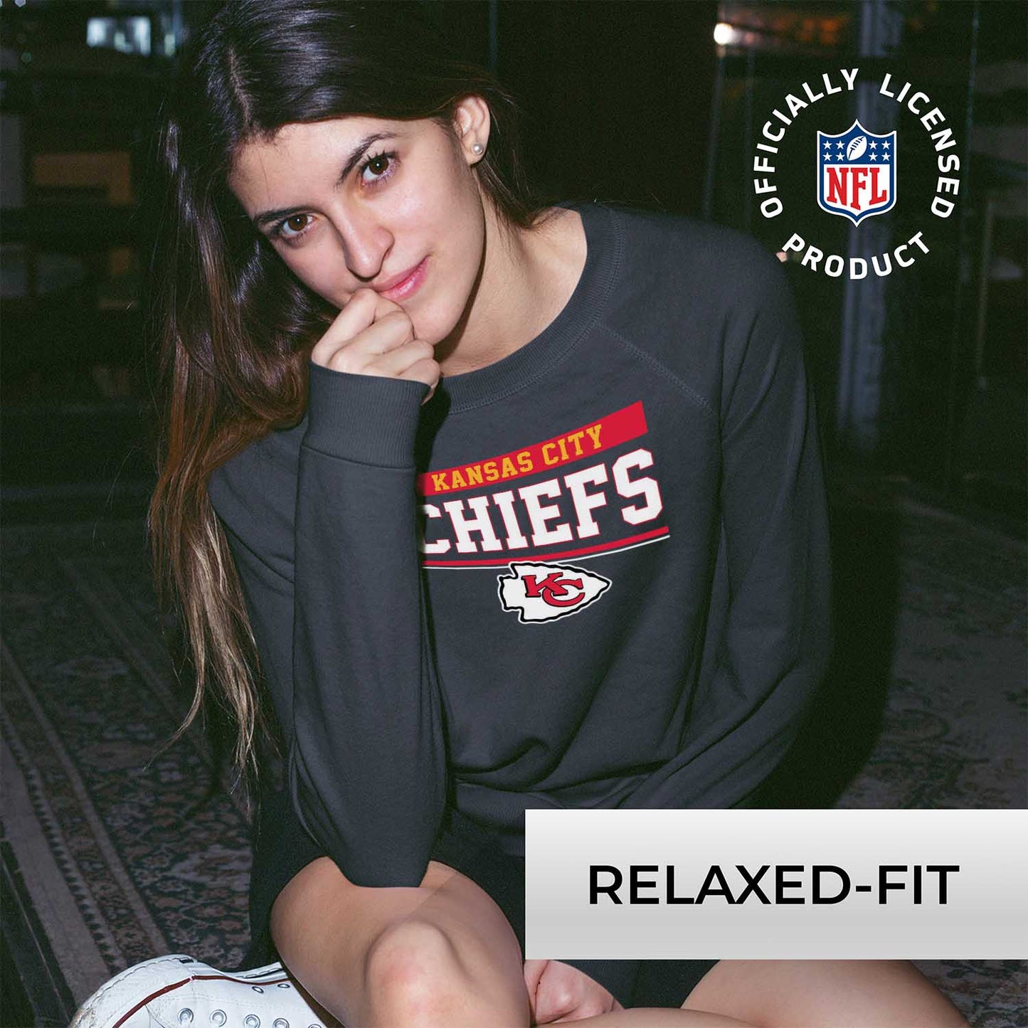 Kansas City Chiefs NFL Womens Team Block French Terry Slouchy Top - Charcoal