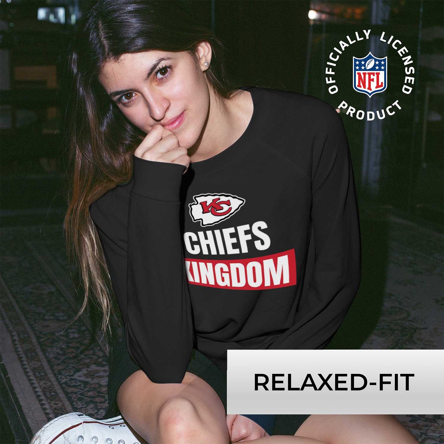 Kansas City Chiefs NFL Womens Team Slogan Crew Neck - Black