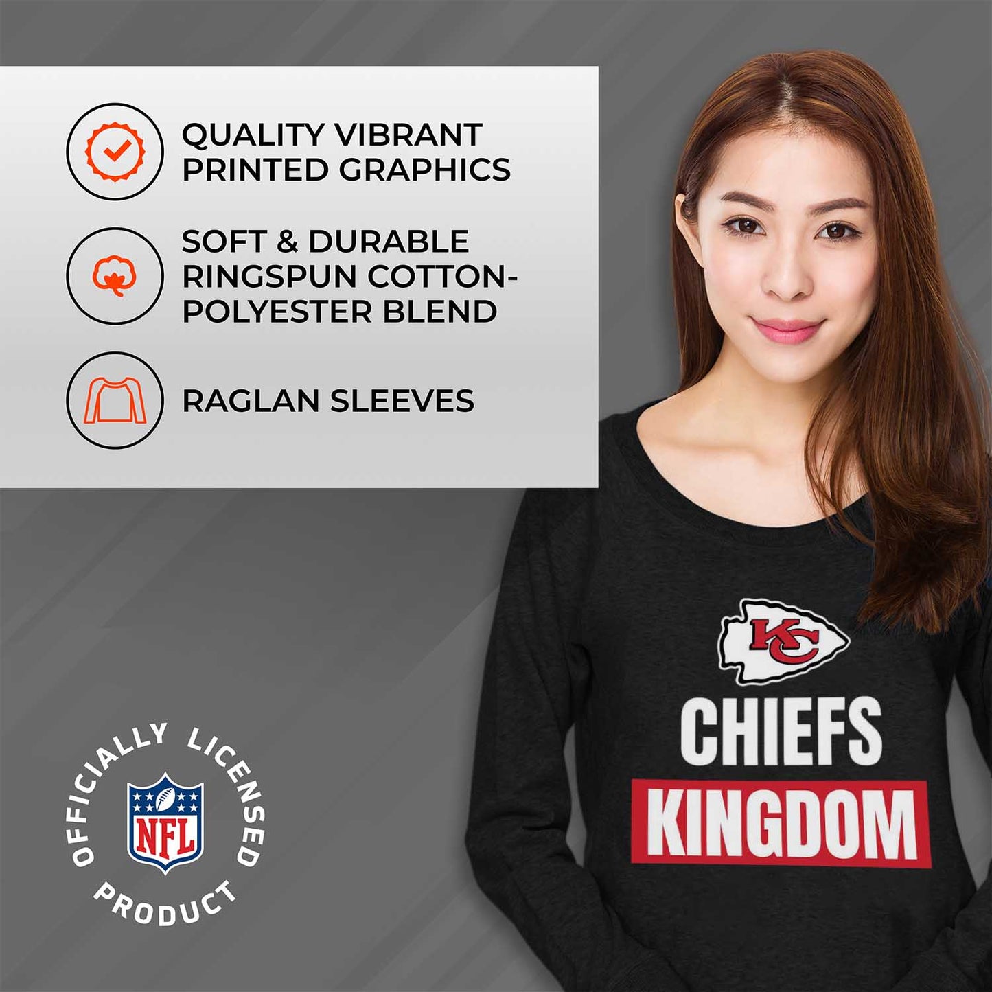 Kansas City Chiefs NFL Womens Plus Size Team Slogan Crew Neck - Black