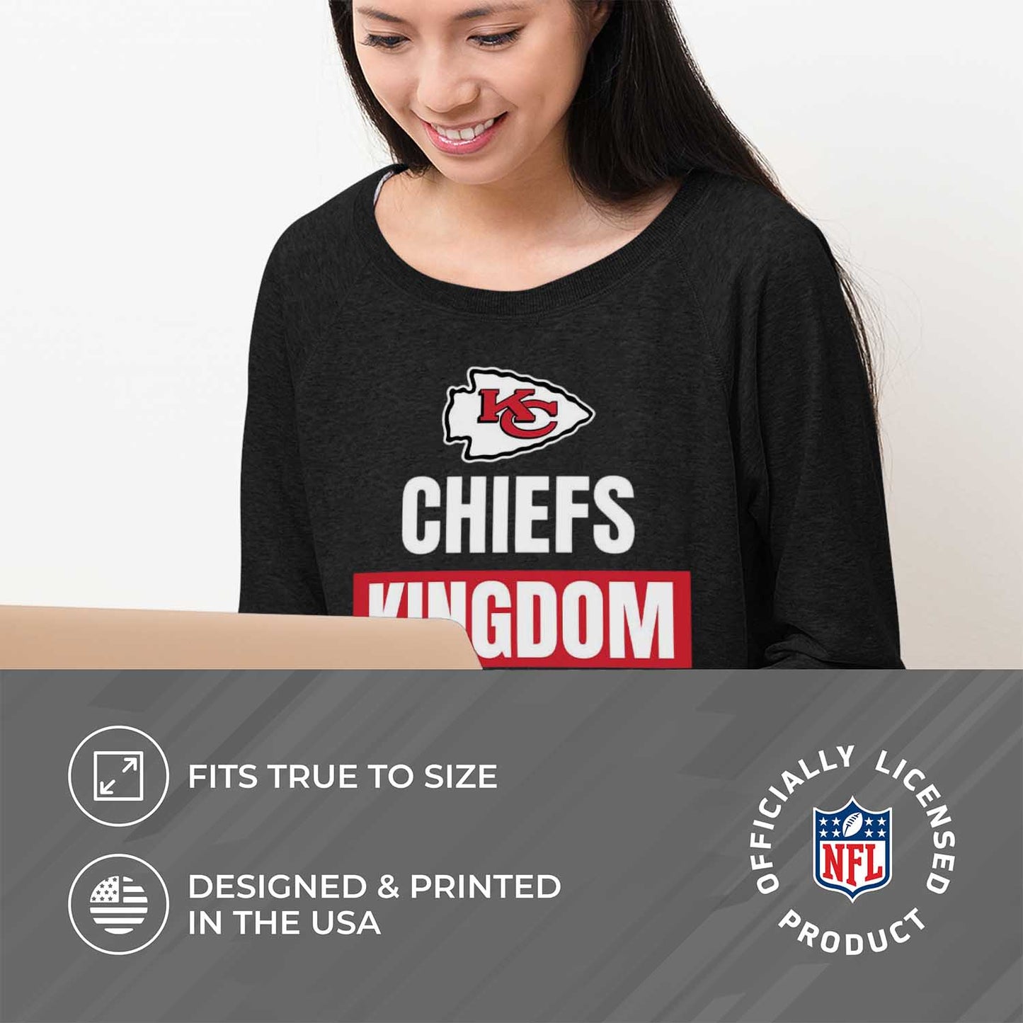 Kansas City Chiefs NFL Womens Plus Size Team Slogan Crew Neck - Black