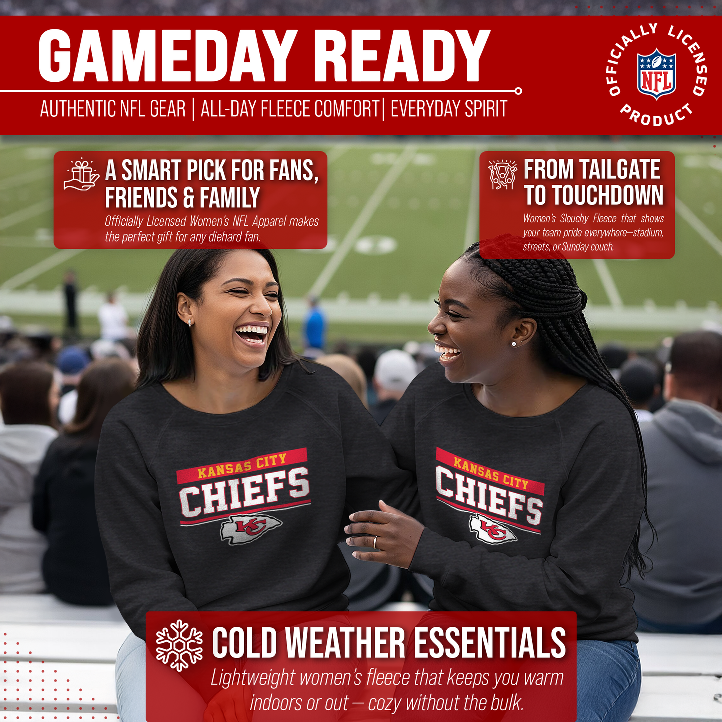 Kansas City Chiefs NFL Womens Team Block French Terry Slouchy Top - Charcoal
