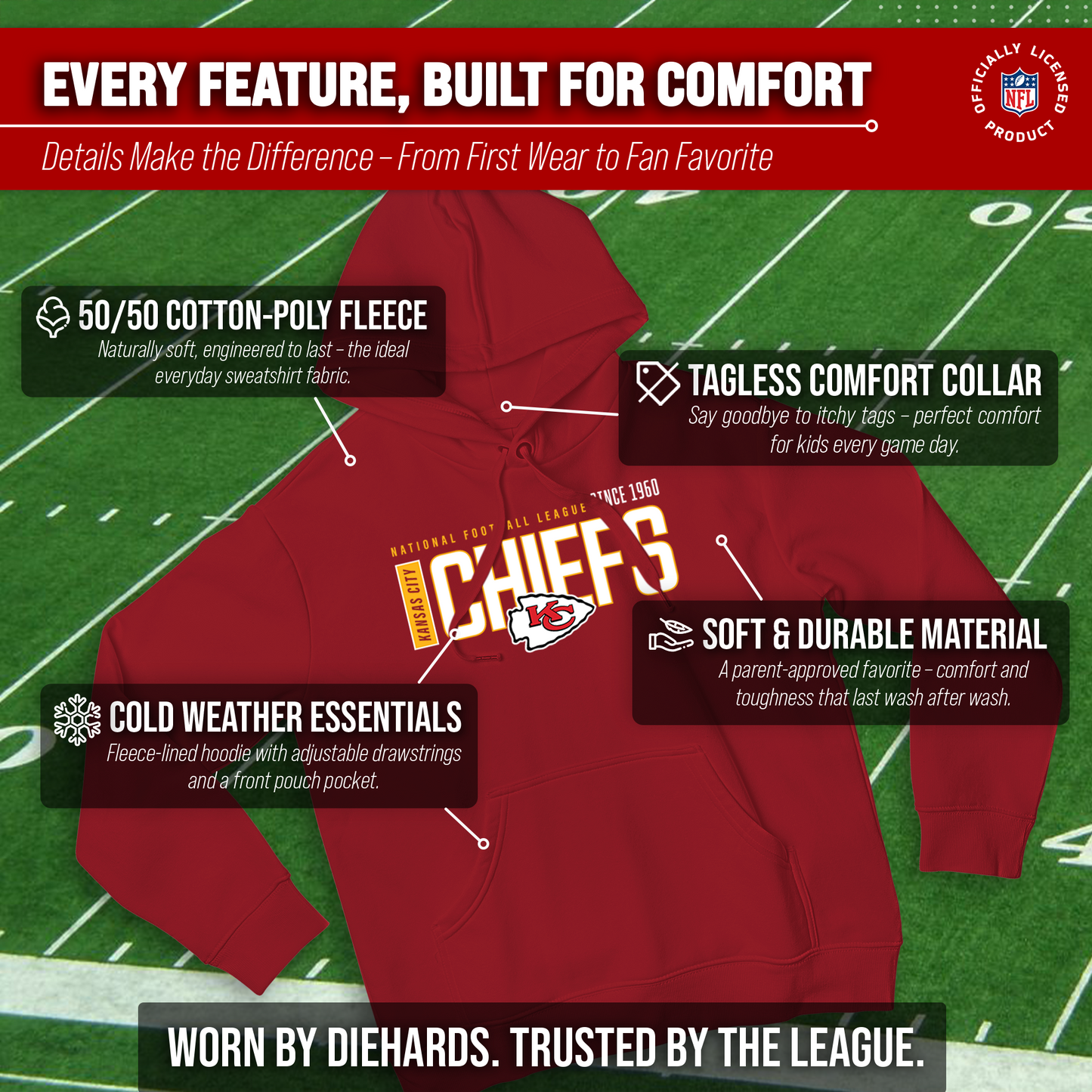 Kansas City Chiefs NFL Adult Unisex Modern Endzone Soft Fleece Hooded Sweatshirt - Red