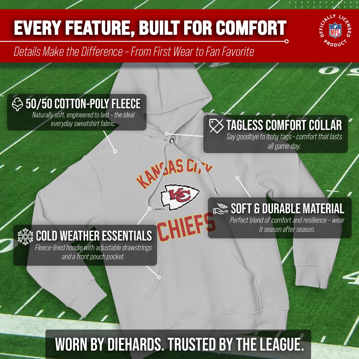 Kansas City Chiefs Team Fan Apparel NFL  Gameday Hoodie - Sport Gray