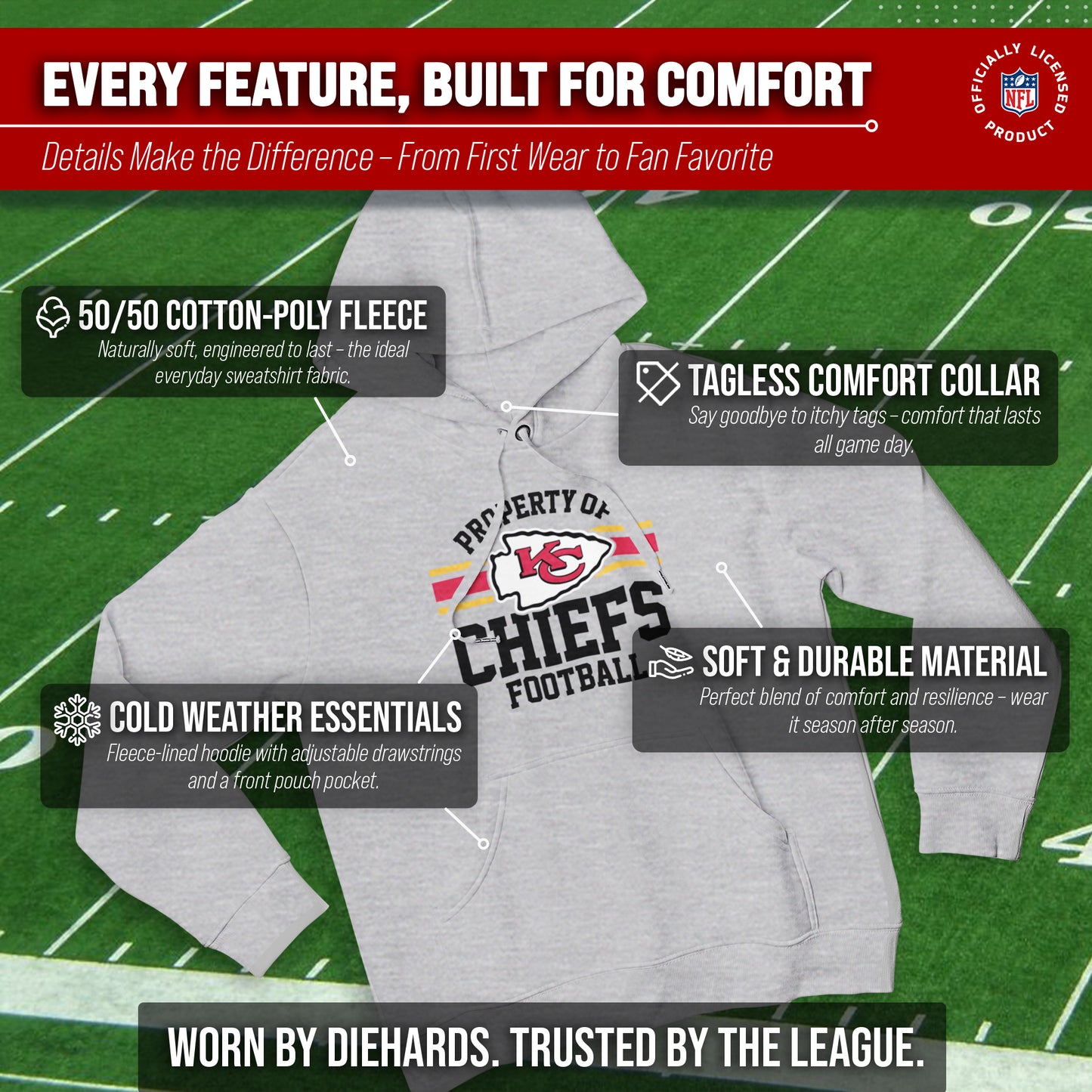 Kansas City Chiefs NFL Adult Property Of Hooded Sweatshirt - Sport Gray
