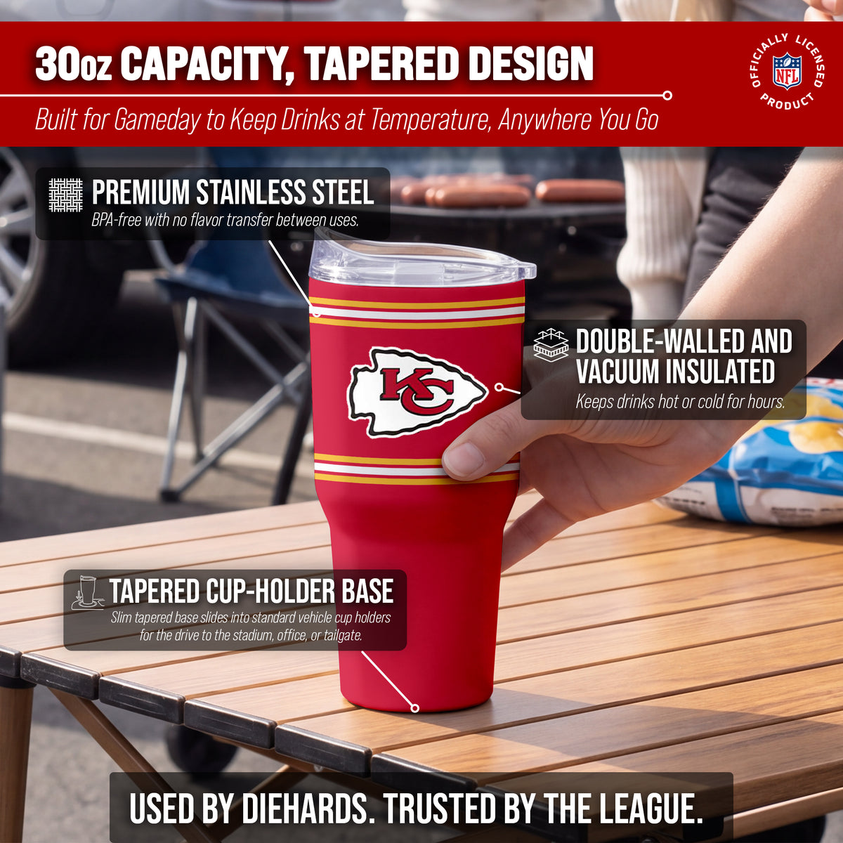 Kansas City Chiefs  30 oz Stripe Powder Coat Tumbler | NFL Stainless - Red